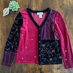 Susan Bristol | 90s Whimsigoth Velvet Embroidered V-Neck Cardigan, Size S